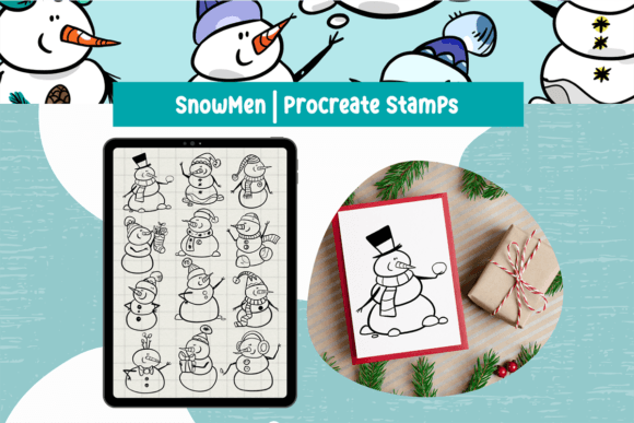 Cute Snowmen Procreate Stamps for Christmas