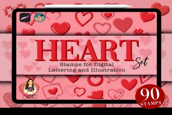 Hearts Procreate Stamps Pack: Digital Love Doodles