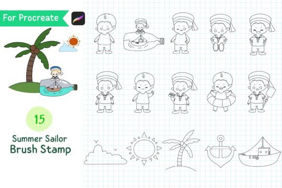 Procreate Brush Stamp Summer Sailor: Elevate Your Digital Art with Nautical Doodles