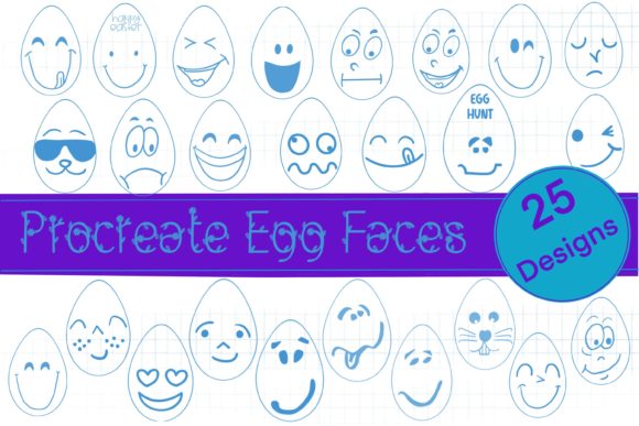 Procreate Egg Faces: 25 Cute Stamps