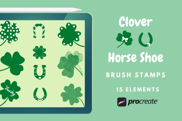 Unlock Creative Potential with the Procreate Brush Stamp Clover HorseShoe Collection